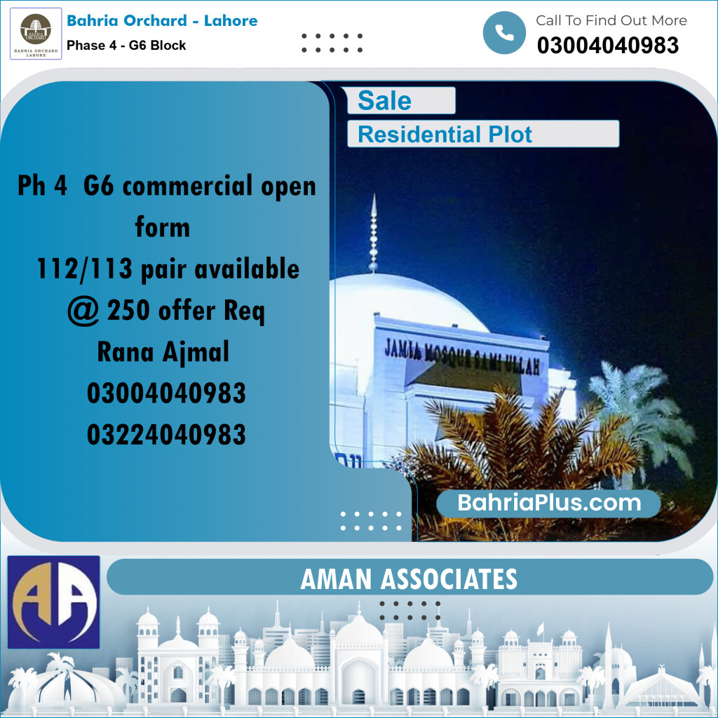 Residential Plot for Sale in Phase 4 - G6 Block -  Bahria Orchard, Lahore - (BP-272640)