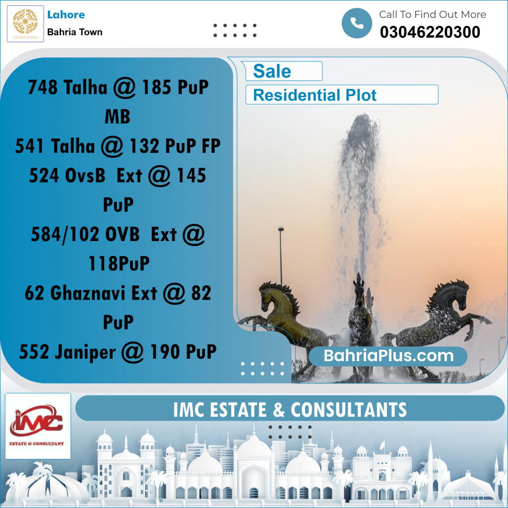 Residential Plot for Sale in Bahria Town, Lahore - (BP-272654)