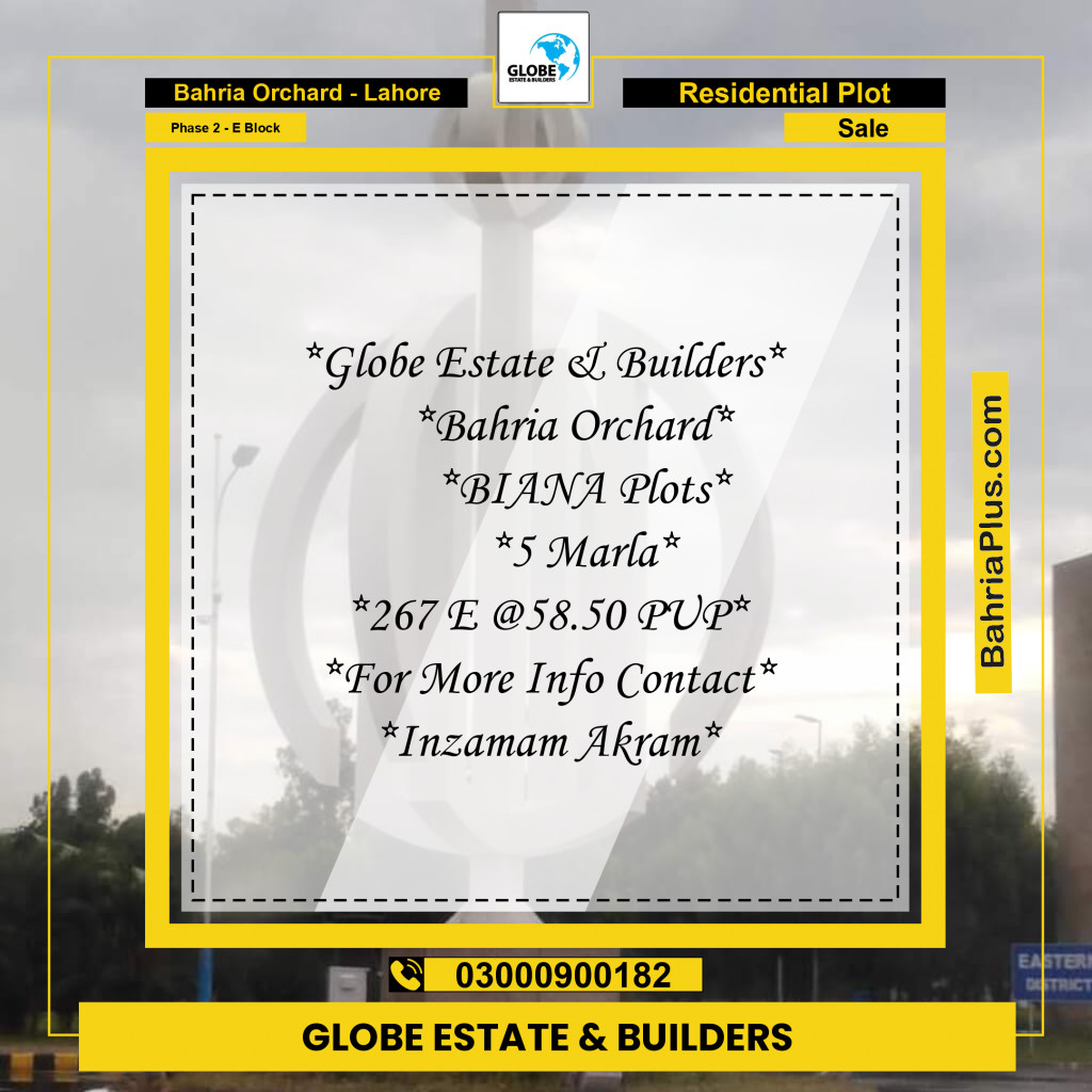5 Marla Residential Plot for Sale in Phase 2 - E Block -  Bahria Orchard, Lahore - (BP-272661)