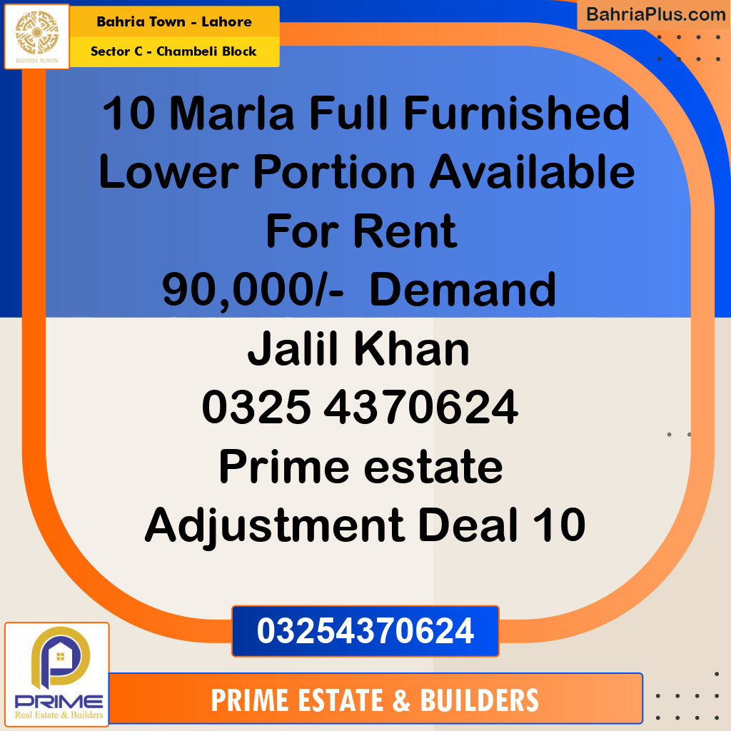 10 Marla Residential House for Rent in Sector C - Chambeli Block -  Bahria Town, Lahore - (BP-272670)