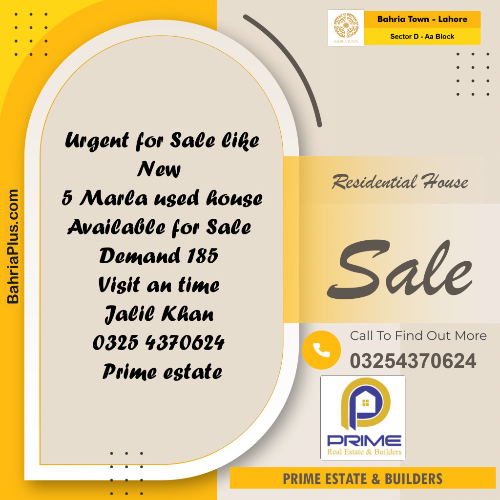 5 Marla Residential House for Sale in Sector D - AA Block -  Bahria Town, Lahore - (BP-272673)