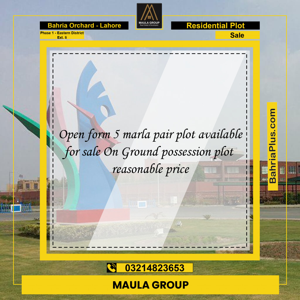 5 Marla Residential Plot for Sale in Phase 1 - Eastern District Ext. II -  Bahria Orchard, Lahore - (BP-272734)