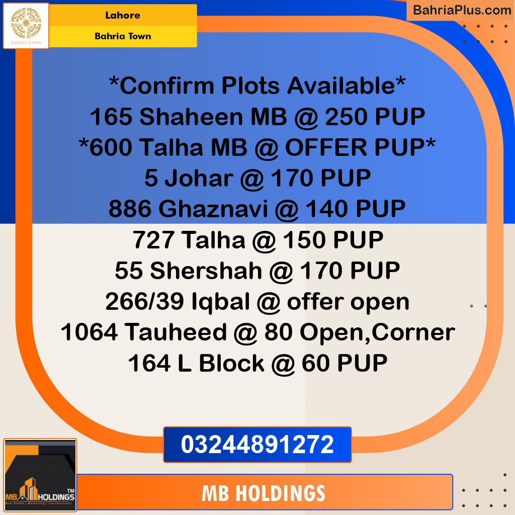 Residential Plot for Sale in Bahria Town, Lahore - (BP-272763)