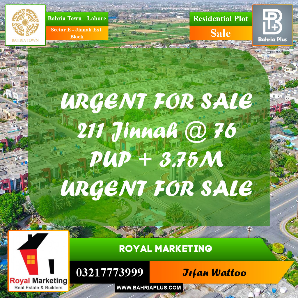 3 Marla Residential Plot for Sale in Sector E - Jinnah Ext. Block -  Bahria Town, Lahore - (BP-272764)