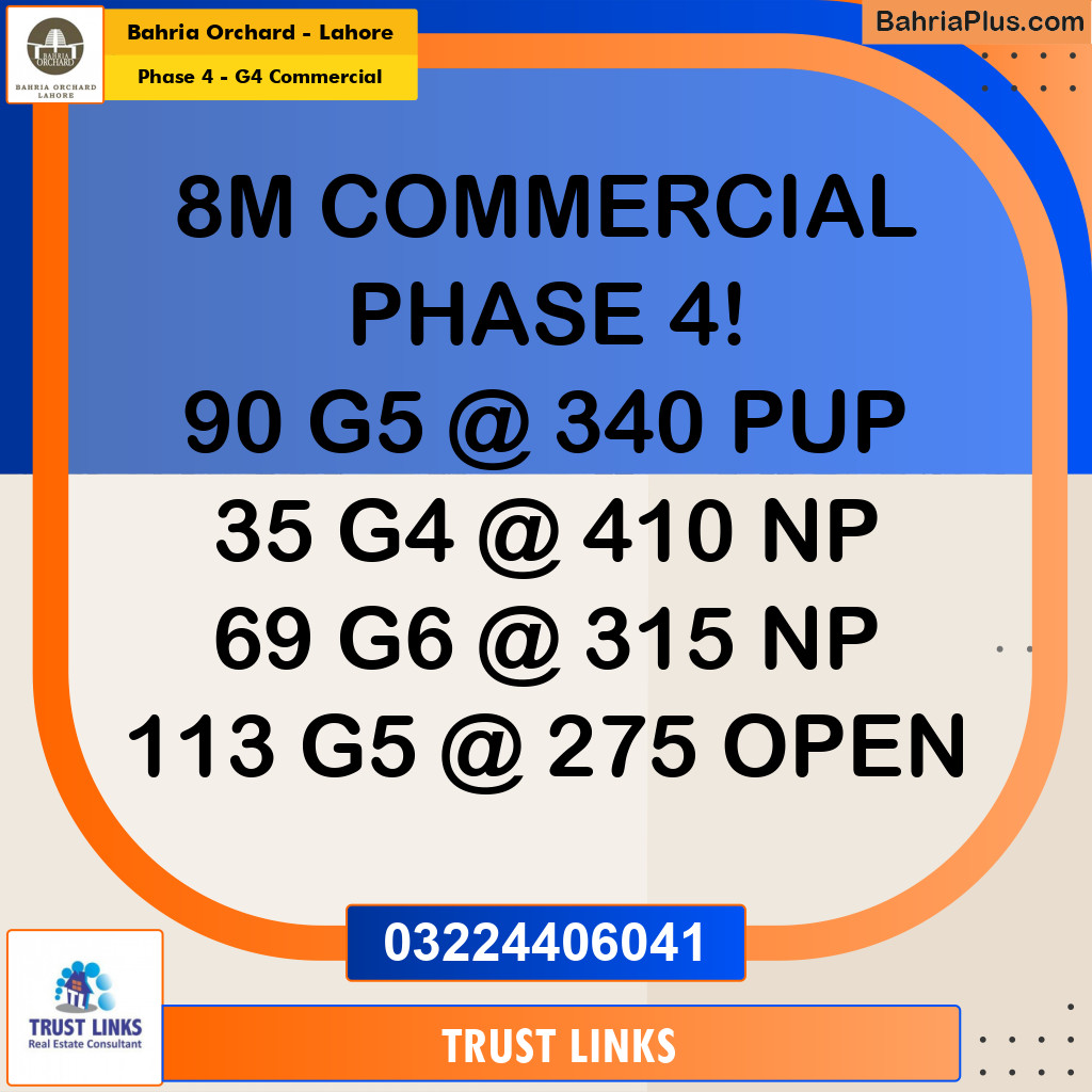 8 Marla Commercial Plot for Sale in Phase 4 - G4 Commercial -  Bahria Orchard, Lahore - (BP-272793)