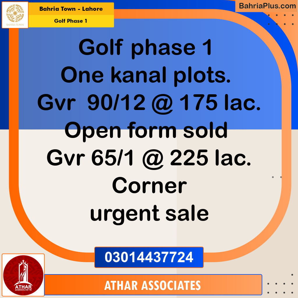 1 Kanal Residential Plot for Sale in Golf Phase 1 -  Bahria Town, Lahore - (BP-272805)