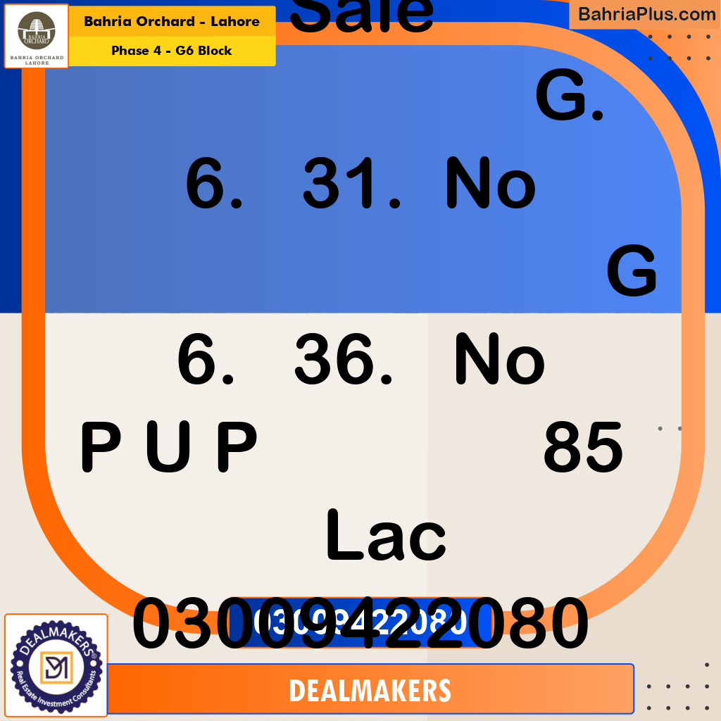 10 Marla Residential Plot for Sale in Phase 4 - G6 Block -  Bahria Orchard, Lahore - (BP-272821)