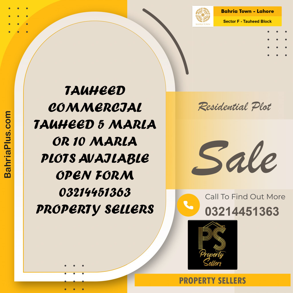 5 Marla Residential Plot for Sale in Sector F - Tauheed Block -  Bahria Town, Lahore - (BP-272826)