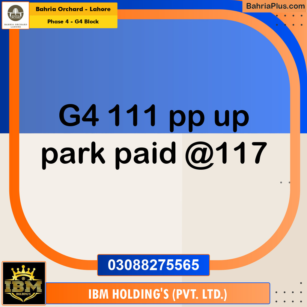 10 Marla Residential Plot for Sale in Phase 4 - G4 Block -  Bahria Orchard, Lahore - (BP-272830)