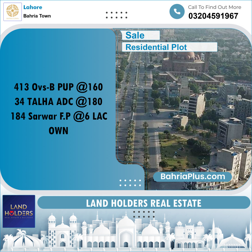 Residential Plot for Sale in Bahria Town, Lahore - (BP-272850)