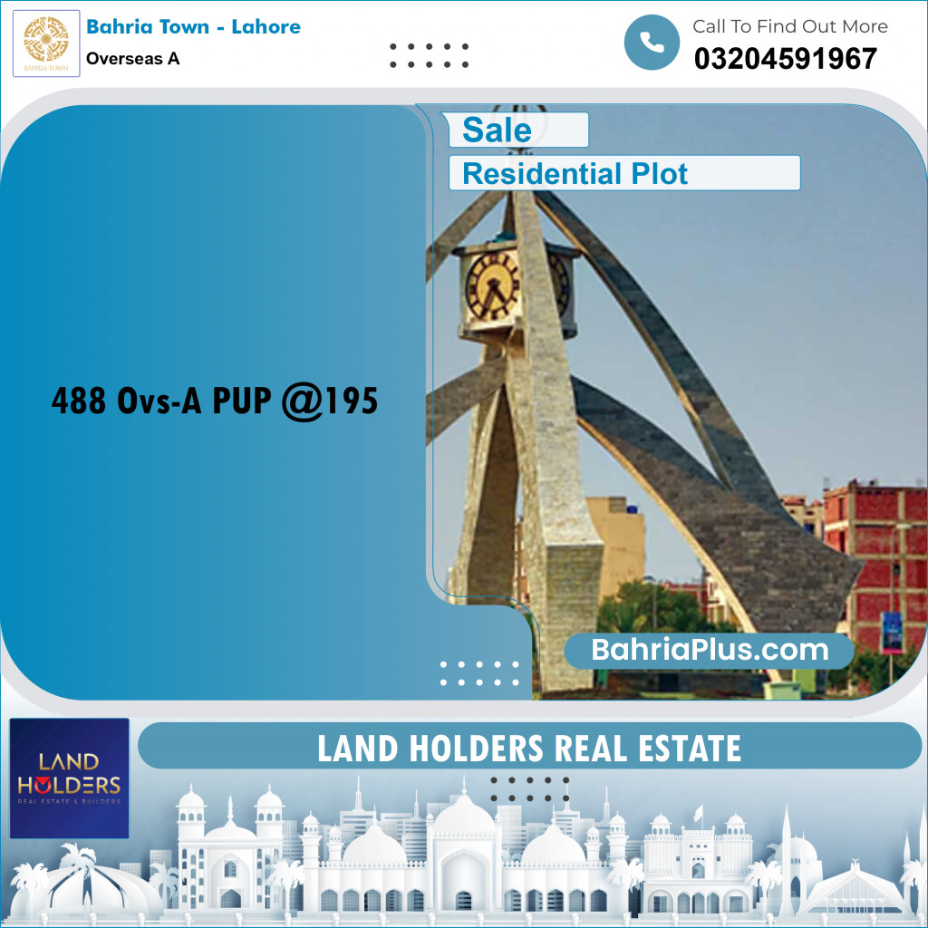 10 Marla Residential Plot for Sale in Overseas A -  Bahria Town, Lahore - (BP-272882)