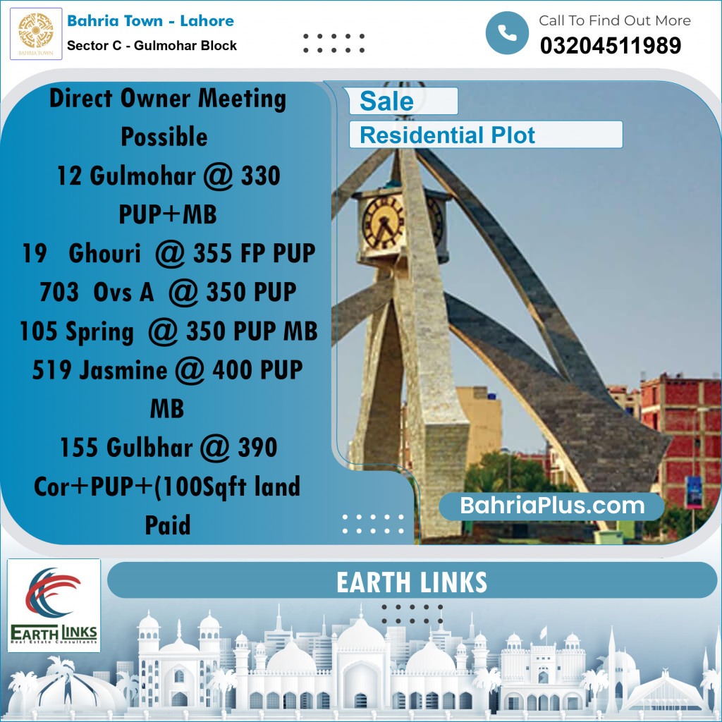 1 Kanal Residential Plot for Sale in Sector C - Gulmohar Block -  Bahria Town, Lahore - (BP-272888)