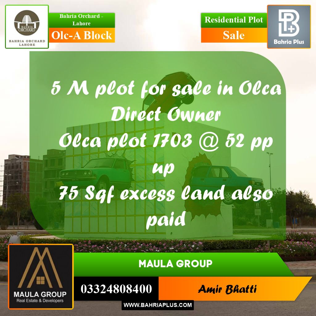 5 Marla Residential Plot for Sale in OLC-A Block -  Bahria Orchard, Lahore - (BP-272890)