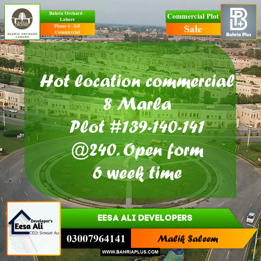 8 Marla Commercial Plot for Sale in Phase 4 - G5 Commercial -  Bahria Orchard, Lahore - (BP-272895)