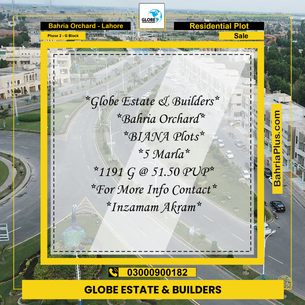 5 Marla Residential Plot for Sale in Phase 2 - G Block -  Bahria Orchard, Lahore - (BP-272945)