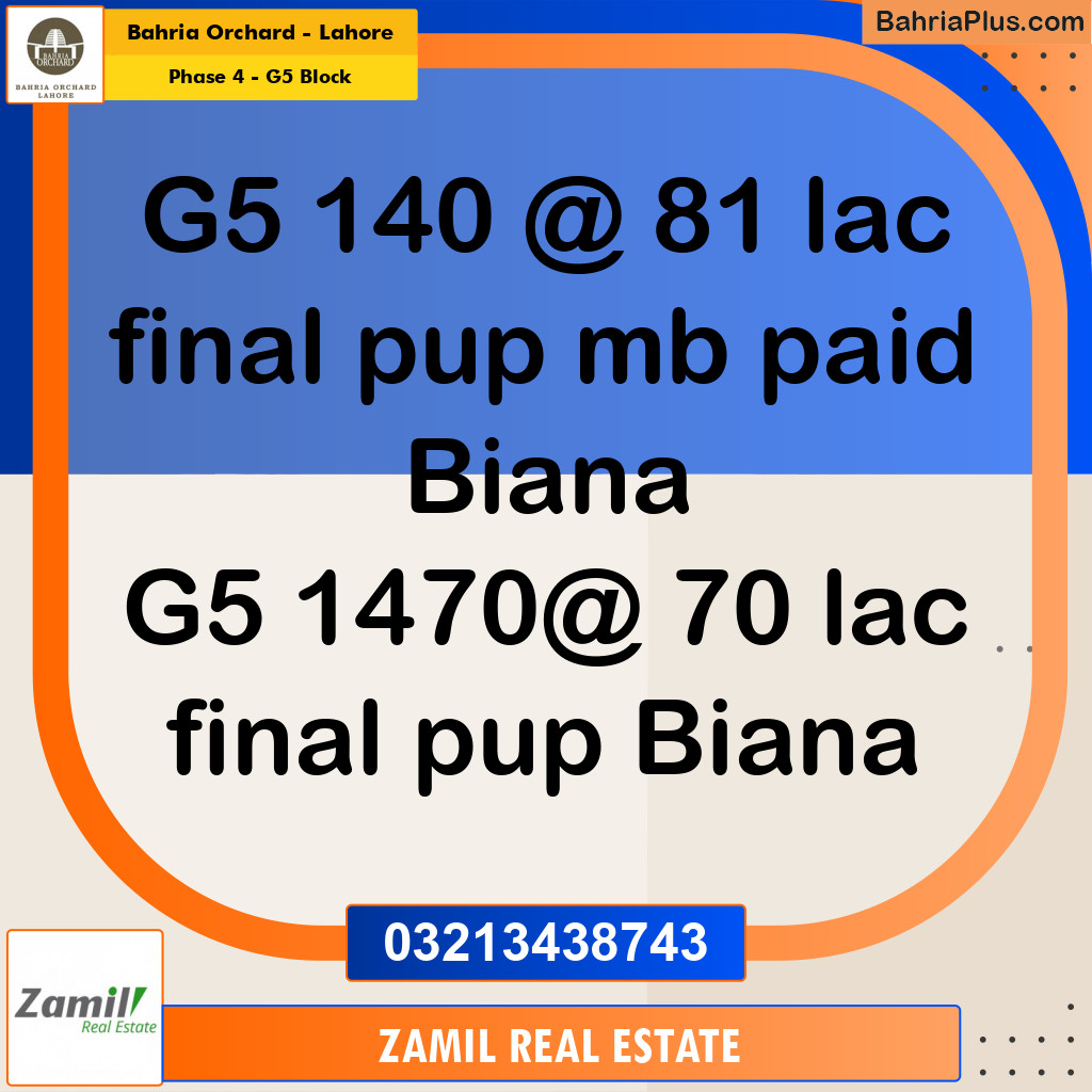 10 Marla Residential Plot for Sale in Phase 4 - G5 Block -  Bahria Orchard, Lahore - (BP-272978)