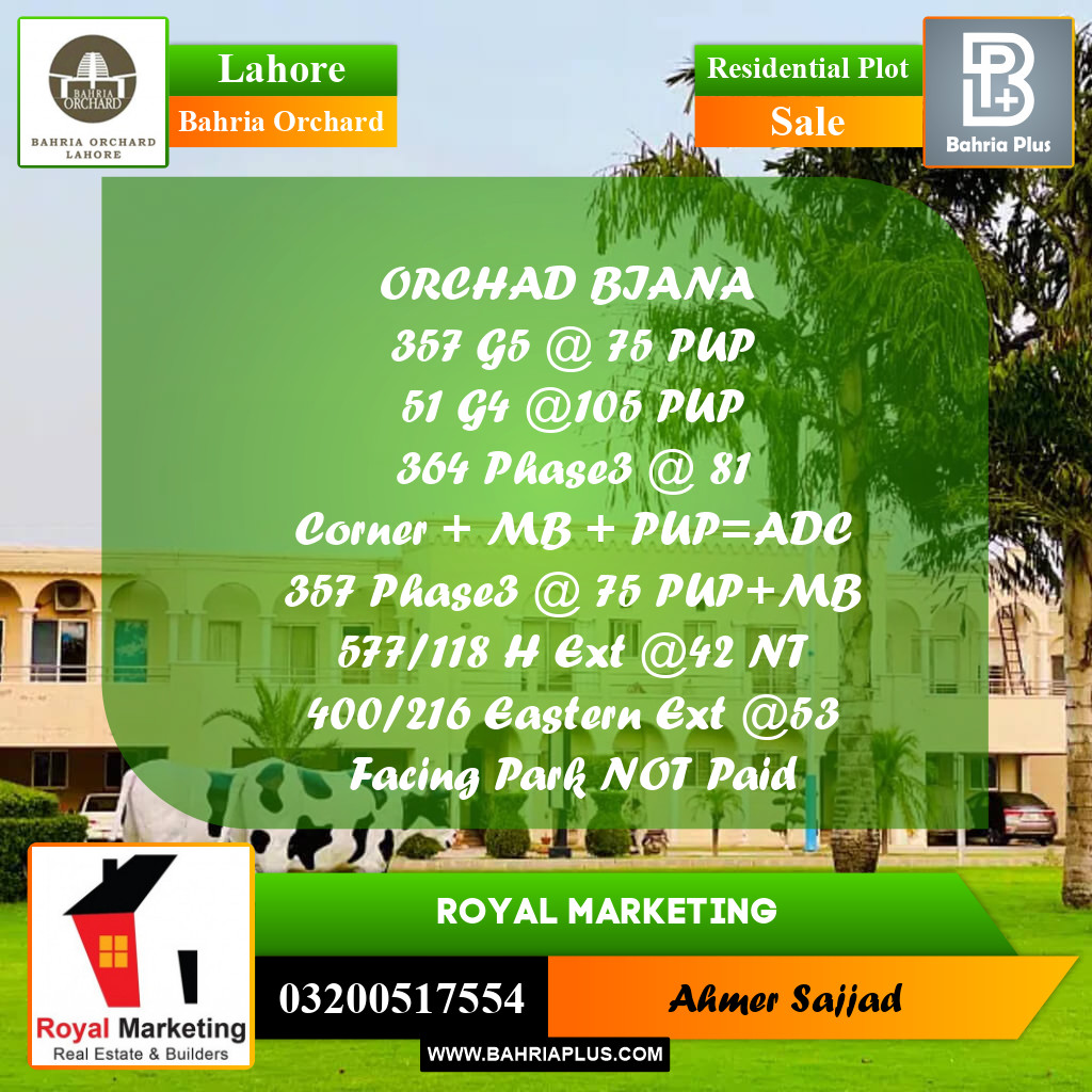 Residential Plot for Sale in Bahria Orchard, Lahore - (BP-272987)
