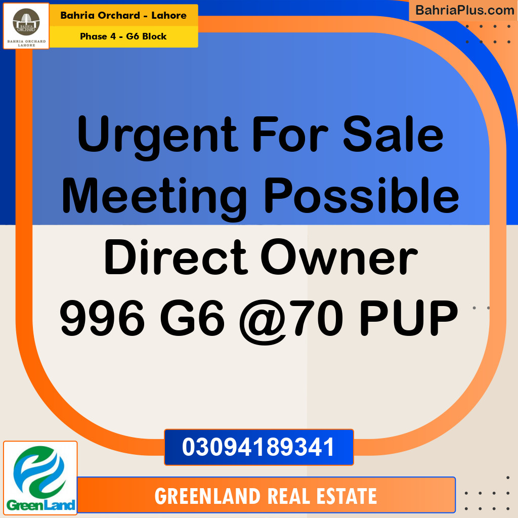 10 Marla Residential Plot for Sale in Phase 4 - G6 Block -  Bahria Orchard, Lahore - (BP-272989)