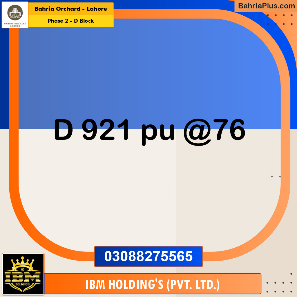 8 Marla Residential Plot for Sale in Phase 2 - D Block -  Bahria Orchard, Lahore - (BP-273004)