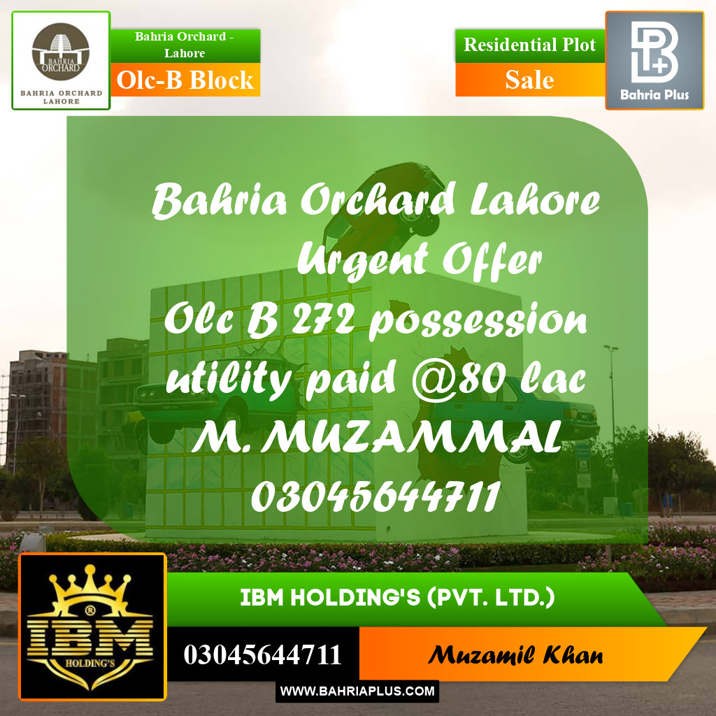 8 Marla Residential Plot for Sale in OLC-B Block -  Bahria Orchard, Lahore - (BP-273011)