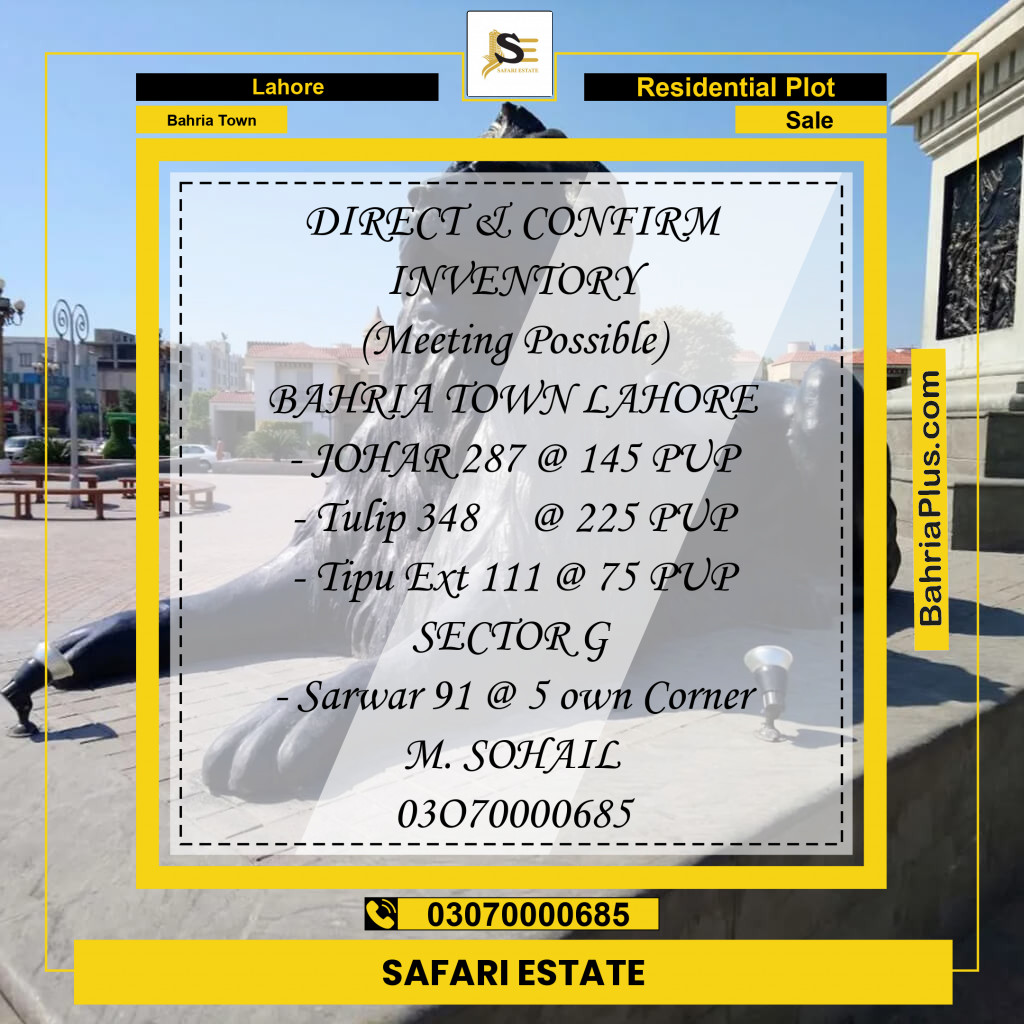 Residential Plot for Sale in Bahria Town, Lahore - (BP-273012)