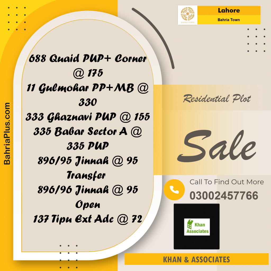 Residential Plot for Sale in Bahria Town, Lahore - (BP-273027)