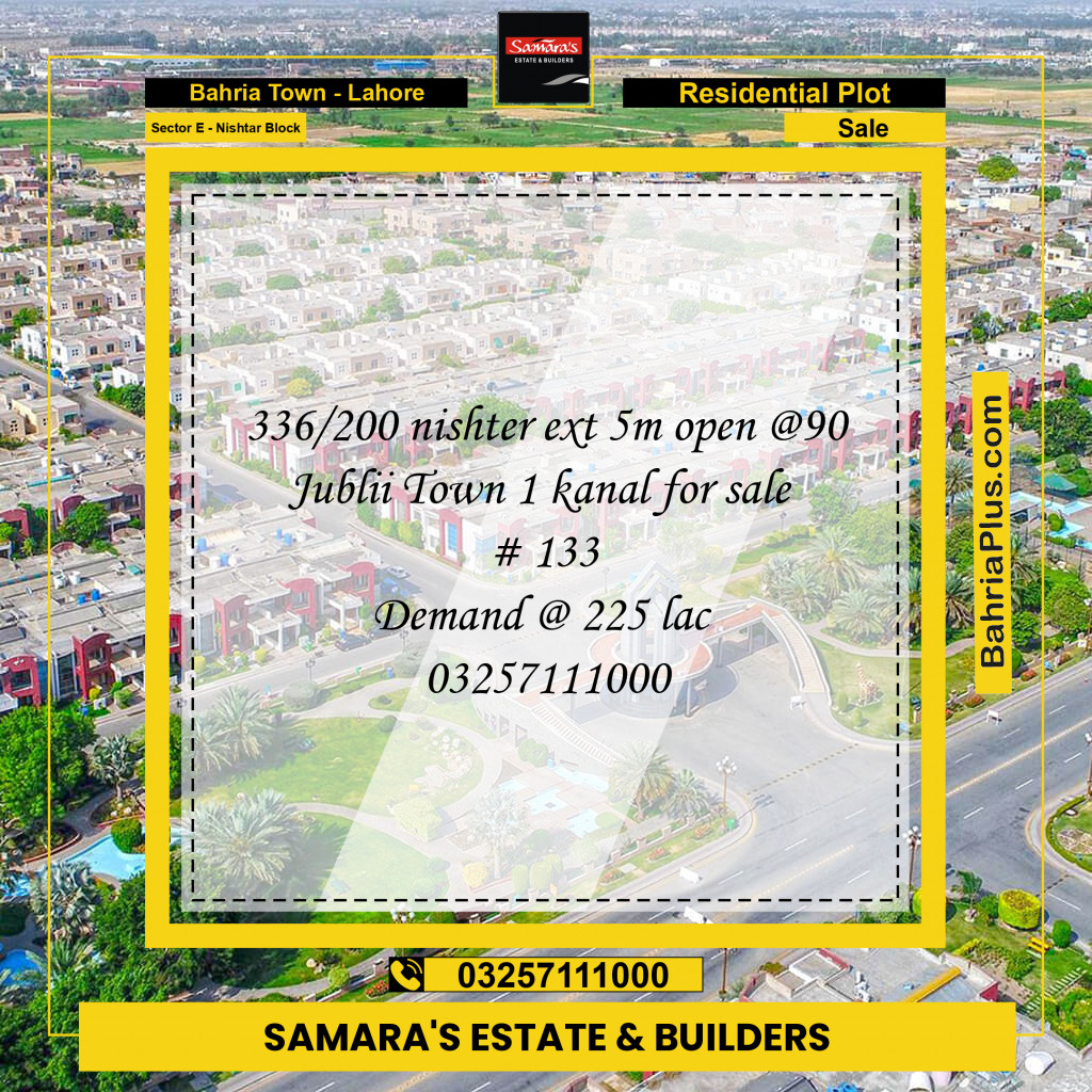 1 Kanal Residential Plot for Sale in Sector E - Nishtar Block -  Bahria Town, Lahore - (BP-273040)