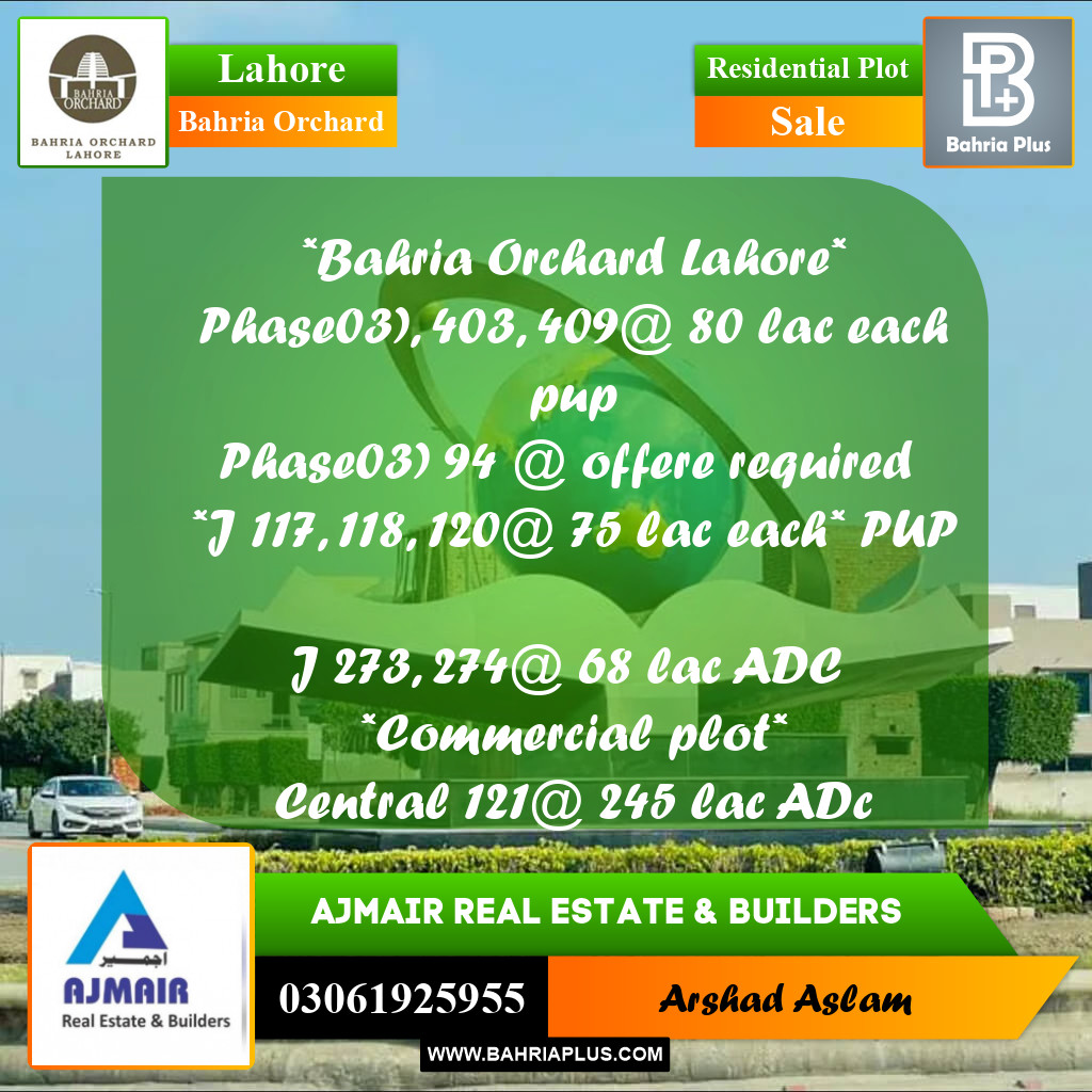 Residential Plot for Sale in Bahria Orchard, Lahore - (BP-273041)