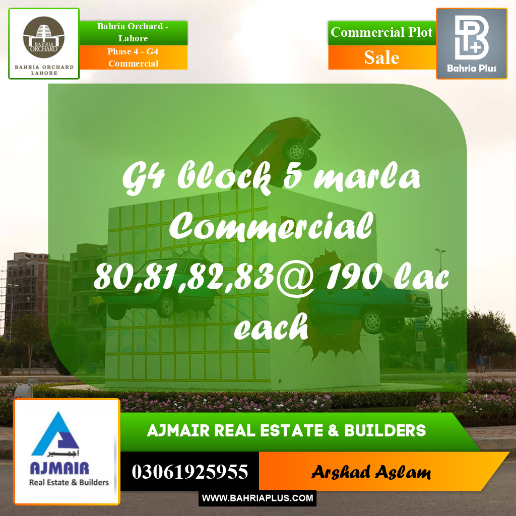 Commercial Plot for Sale in Phase 4 - G4 Commercial -  Bahria Orchard, Lahore - (BP-273042)
