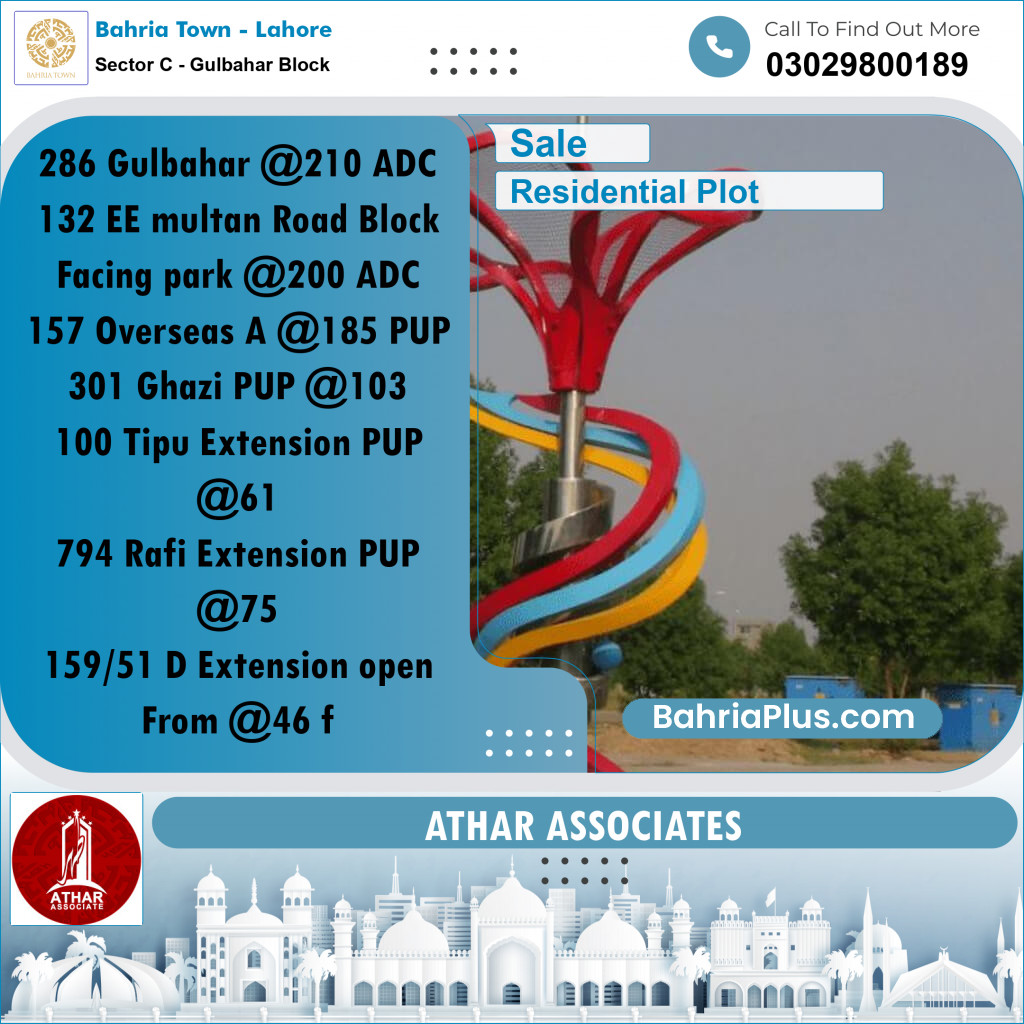 10 Marla Residential Plot for Sale in Sector C - Gulbahar Block -  Bahria Town, Lahore - (BP-273043)