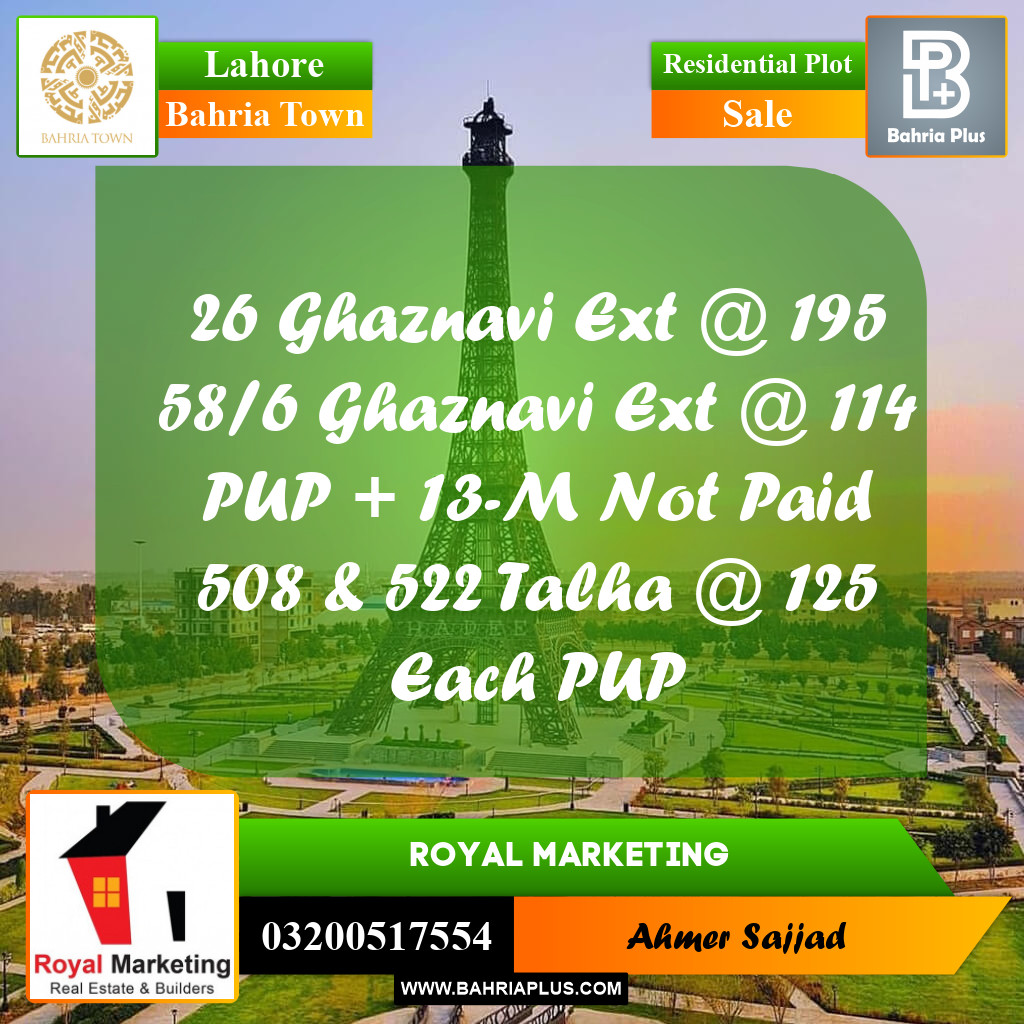 Residential Plot for Sale in Bahria Town, Lahore - (BP-273076)