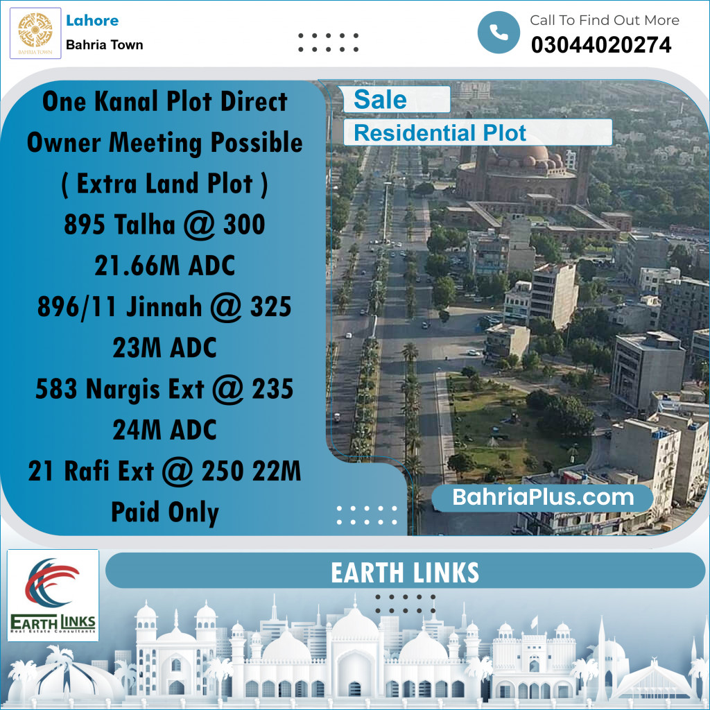 1 Kanal Residential Plot for Sale in Bahria Town, Lahore - (BP-273091)