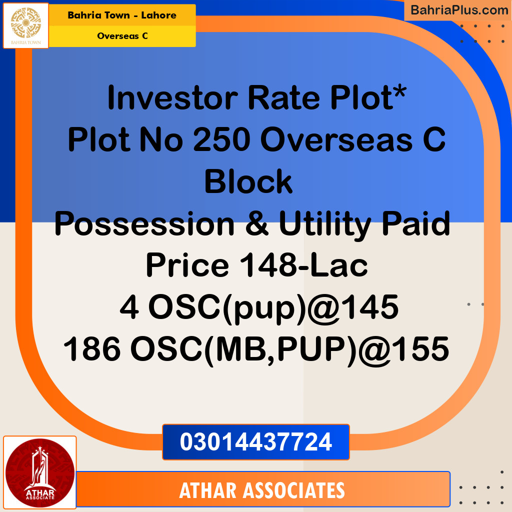 10 Marla Residential Plot for Sale in Overseas C -  Bahria Town, Lahore - (BP-273122)