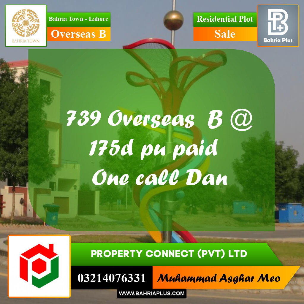 10 Marla Residential Plot for Sale in Overseas B -  Bahria Town, Lahore - (BP-273166)