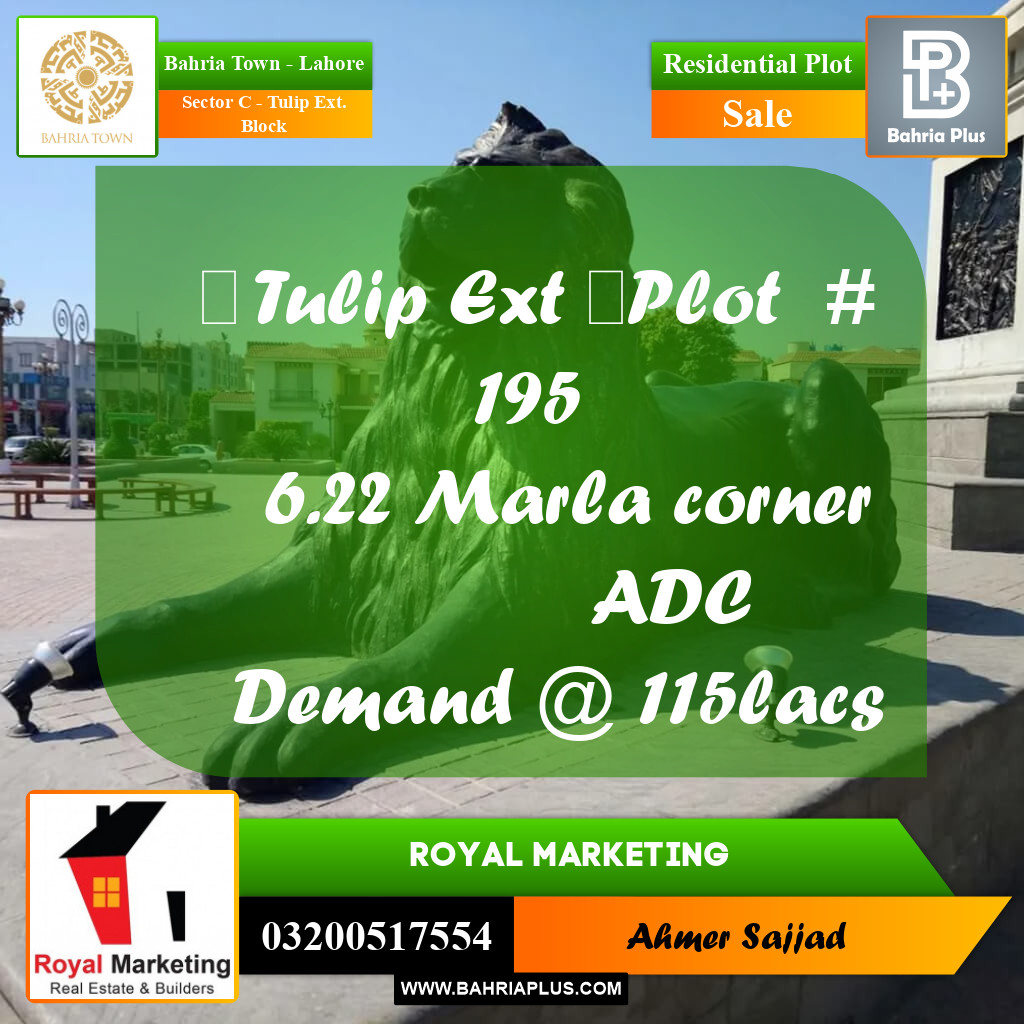 6.22 Marla Residential Plot for Sale in Sector C - Tulip Ext. Block -  Bahria Town, Lahore - (BP-273178)