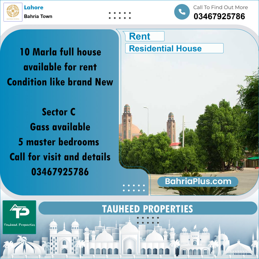 10 Marla Residential House for Rent in Bahria Town, Lahore - (BP-273194)
