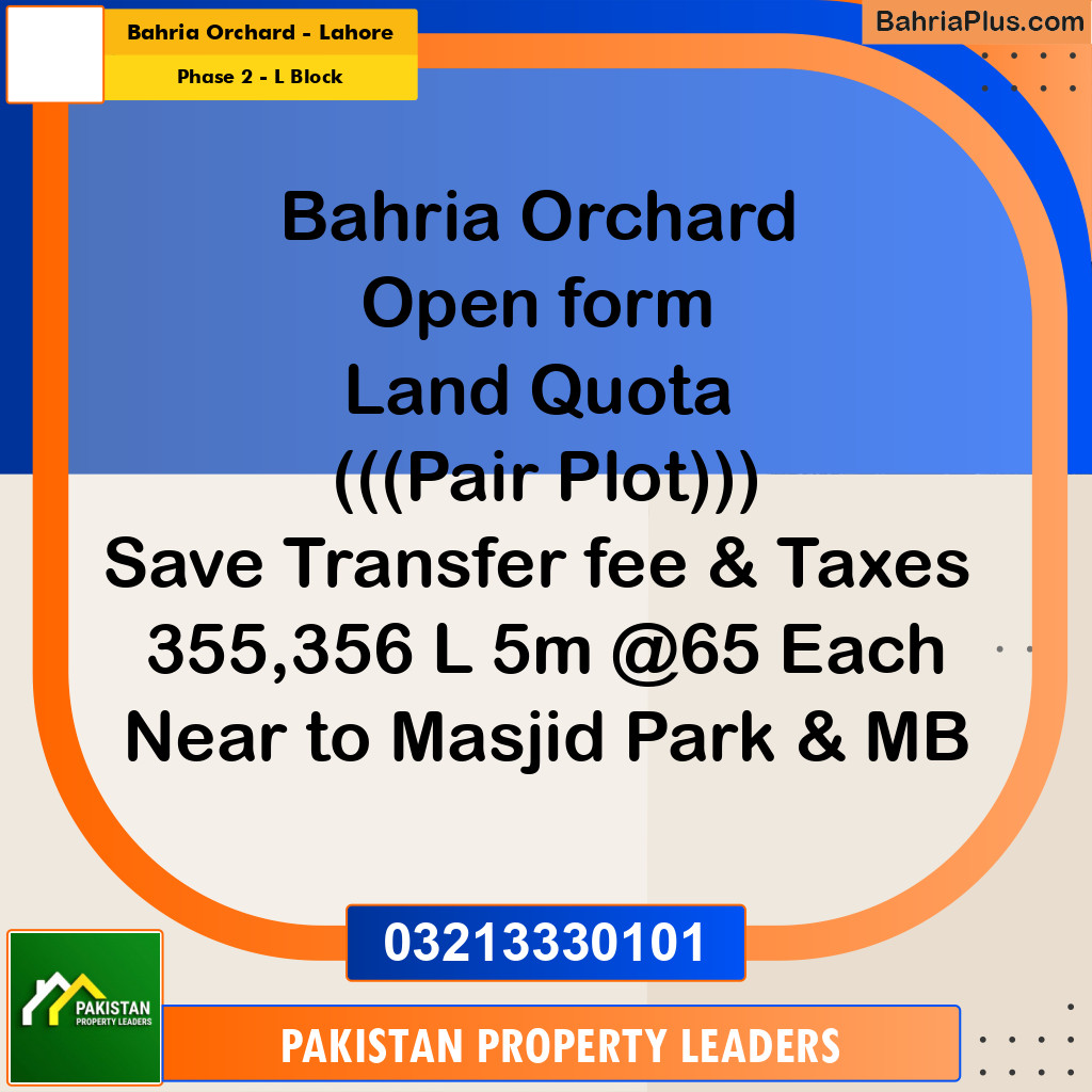 5 Marla Residential Plot for Sale in Phase 2 - L Block -  Bahria Orchard, Lahore - (BP-273238)