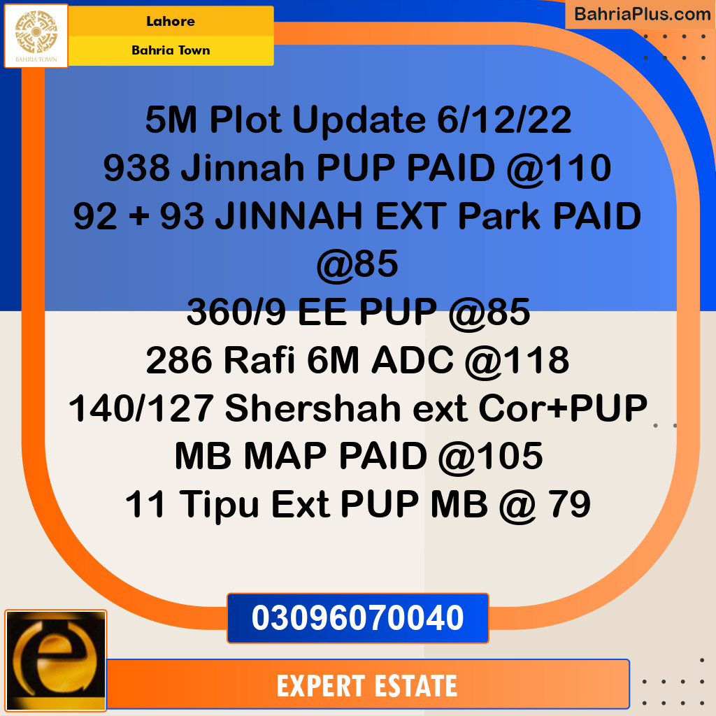 5 Marla Residential Plot for Sale in Bahria Town, Lahore - (BP-273252)