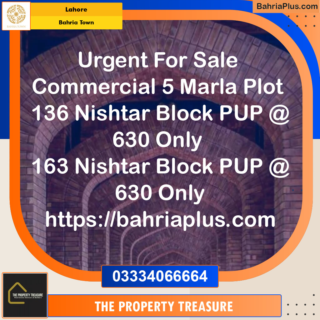 5 Marla Commercial Plot for Sale in Bahria Town, Lahore - (BP-273266)