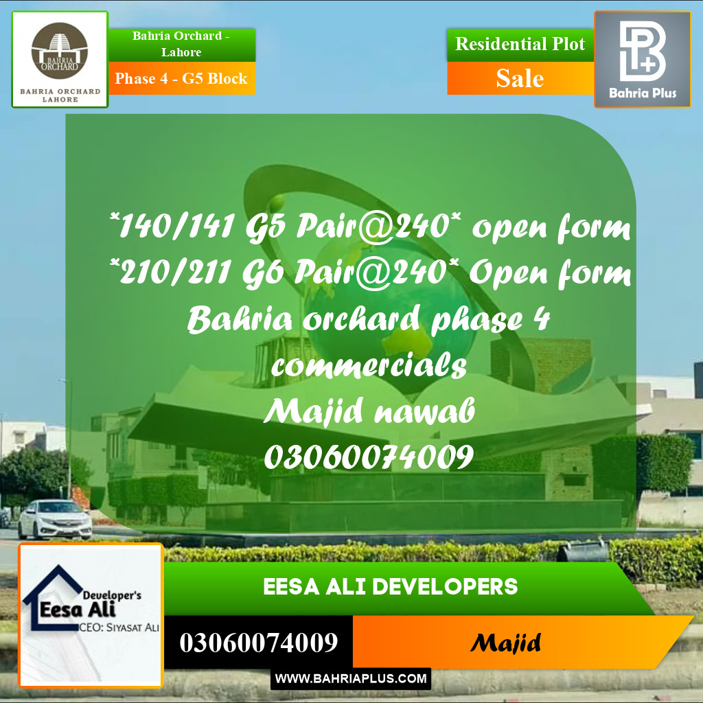 Residential Plot for Sale in Phase 4 - G5 Block -  Bahria Orchard, Lahore - (BP-273292)