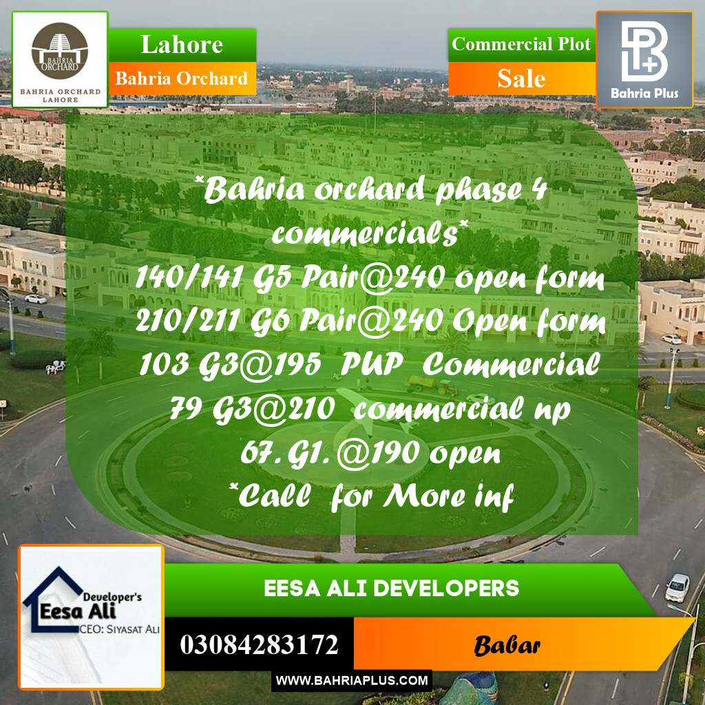 Commercial Plot for Sale in Bahria Orchard, Lahore - (BP-273294)