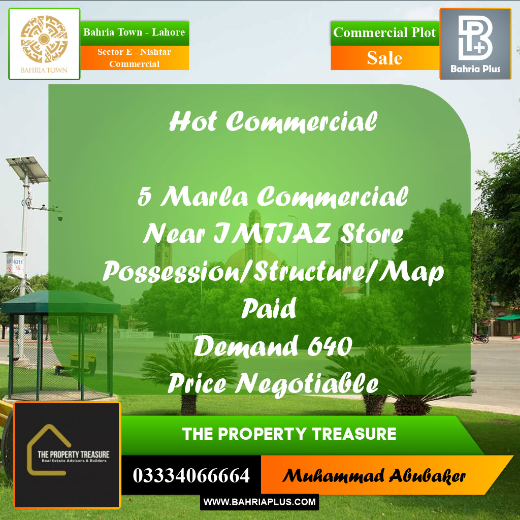 5 Marla Commercial Plot for Sale in Sector E - Nishtar Commercial -  Bahria Town, Lahore - (BP-273298)