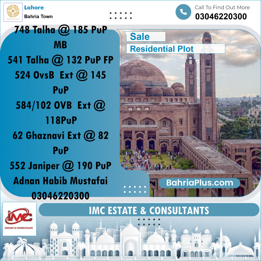 Residential Plot for Sale in Bahria Town, Lahore - (BP-273302)