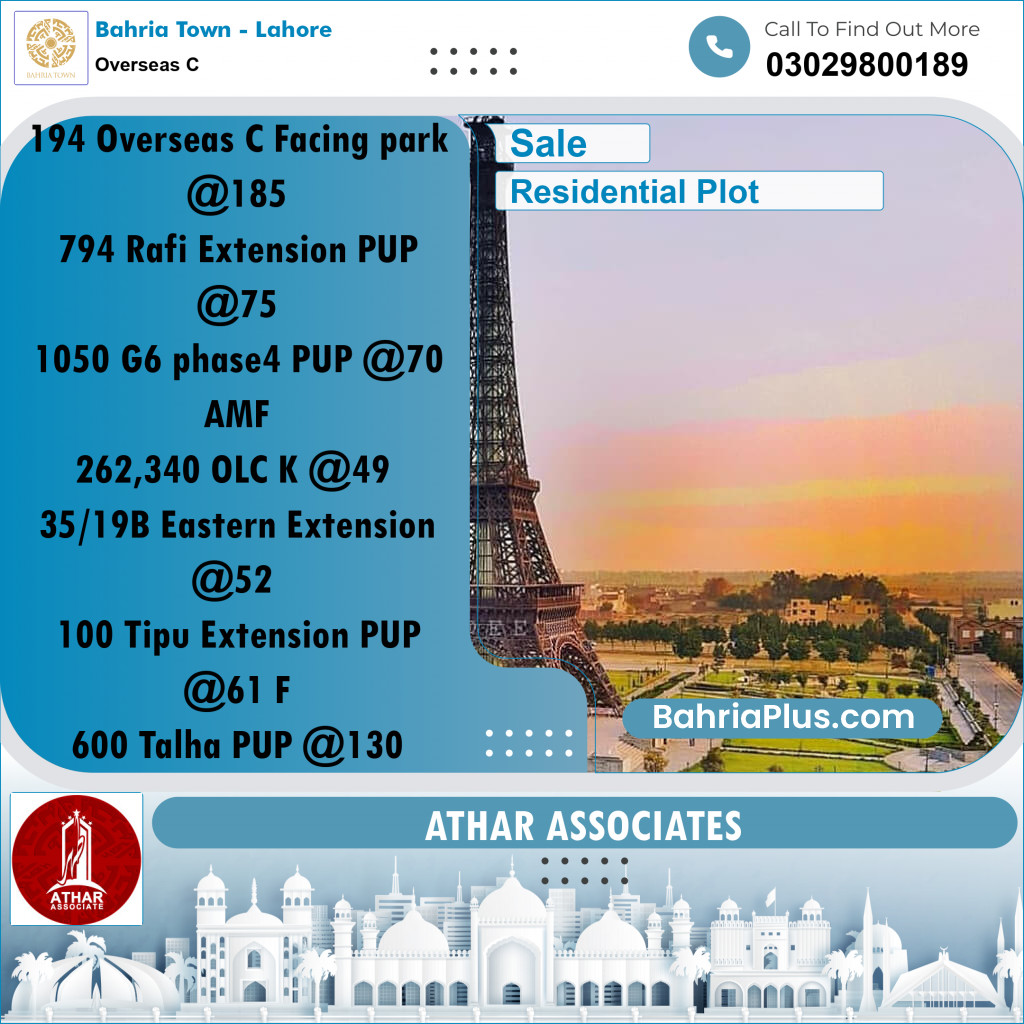 10 Marla Residential Plot for Sale in Overseas C -  Bahria Town, Lahore - (BP-273330)