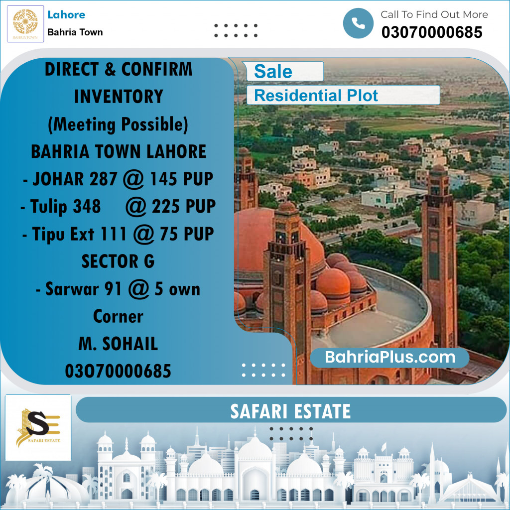 Residential Plot for Sale in Bahria Town, Lahore - (BP-273347)