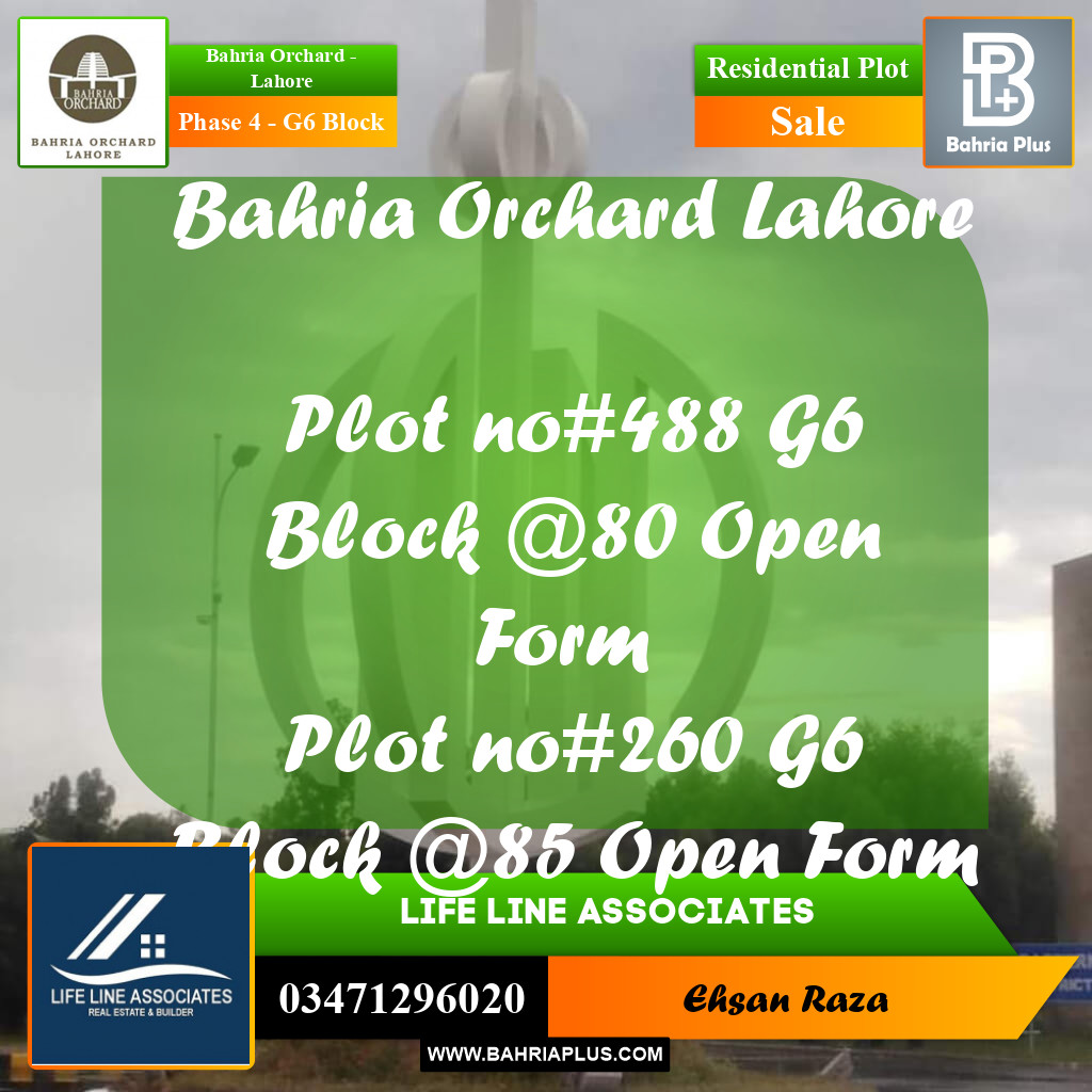 10 Marla Residential Plot for Sale in Phase 4 - G6 Block -  Bahria Orchard, Lahore - (BP-273380)