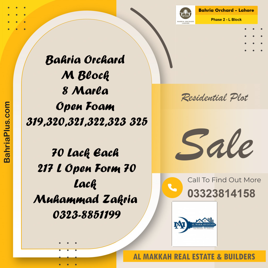 8 Marla Residential Plot for Sale in Phase 2 - L Block -  Bahria Orchard, Lahore - (BP-273390)