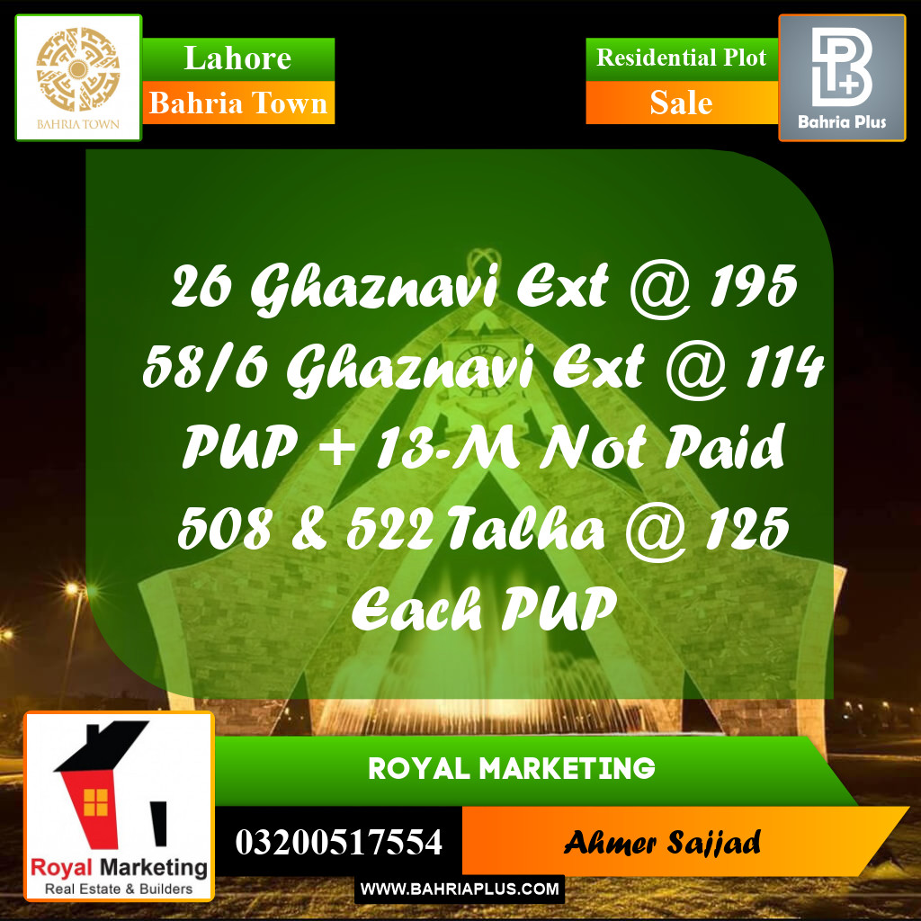 Residential Plot for Sale in Bahria Town, Lahore - (BP-273430)