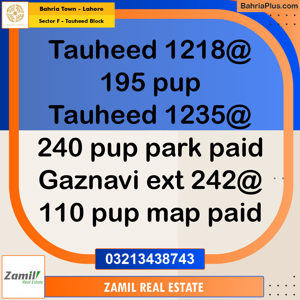 1 Kanal Residential Plot for Sale in Sector F - Tauheed Block -  Bahria Town, Lahore - (BP-273435)