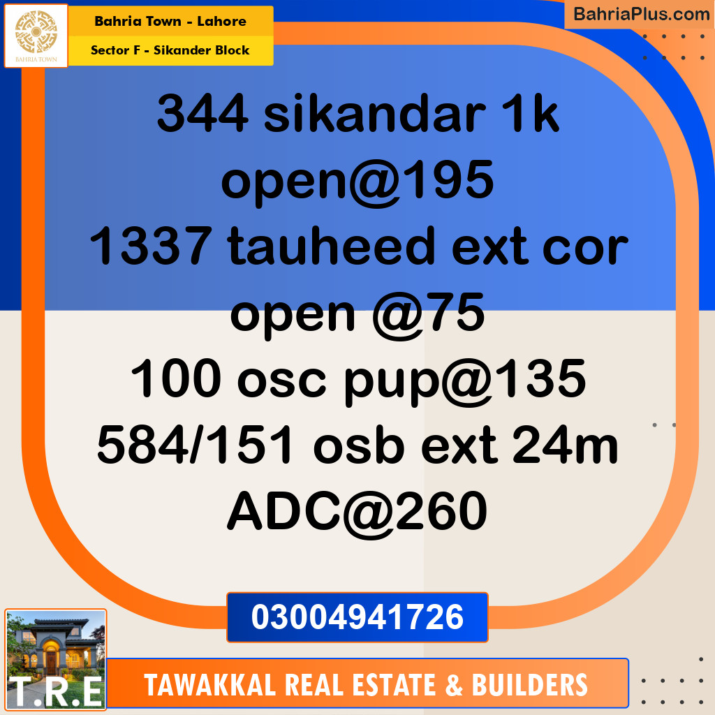 1 Kanal Residential Plot for Sale in Sector F - Sikander Block -  Bahria Town, Lahore - (BP-273442)